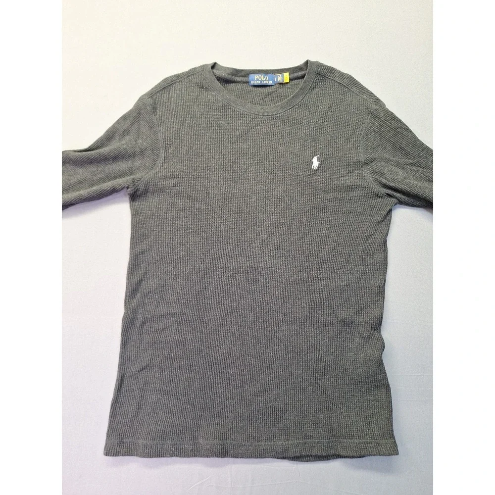 POLO RALPH LAUREN Mens Waffle Knit Thermal Long Sleeve Large Charcoal Grey‎ Pony